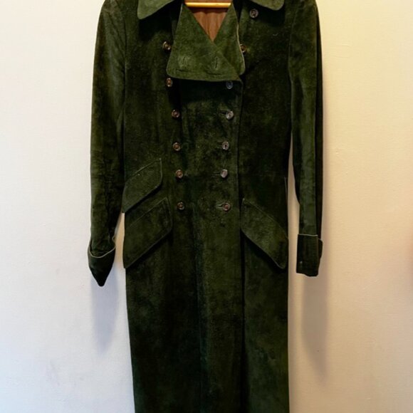 Vintage 70s long deep green suede coat | double breasted | pirate coat | hippie - Picture 8 of 8
